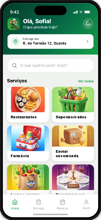 Ecrã principal da app Bora